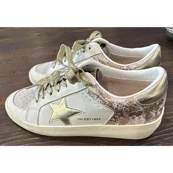Vintage Havana Metallic Star Sneakers Women's 7 White Gold Snake Preowned - Picture 2 of 10